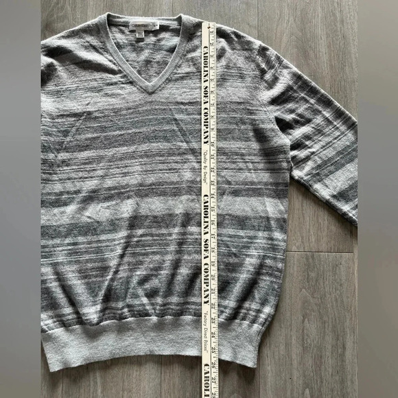 Calvin Klein Gray Striped Long Sleeve V Neck Merino Wool Blend Sweater womens XL - Picture 9 of 11